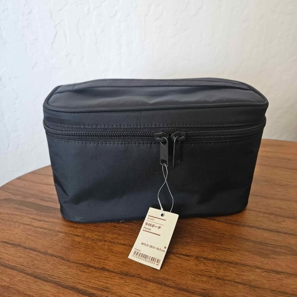 MUJI Nylon Pouch with Handle - Makeup Case Toiletry Bag
